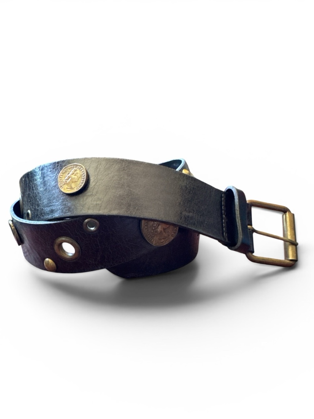 Sangiorgio Italian Black Leather Coin Studded Belt